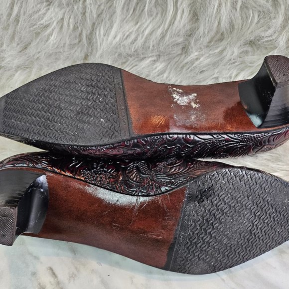 VTG Pertti Palmroth Women's Burgundy Leather Embossed Point Toe Ankle Boots 6 - Picture 11 of 15